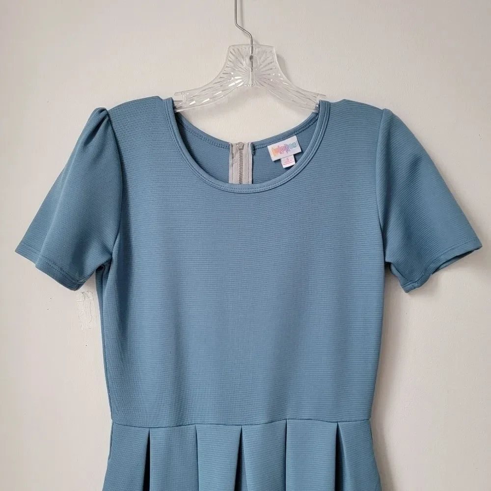 LULAROE Solid Slant Pocket Pleated Dress Light Blue Size Small - Picture 3 of 11